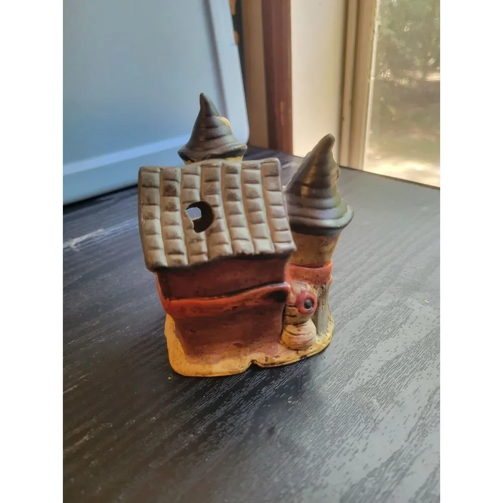 Vintage Ceramic Halloween Haunted House Candle Holder Ghosts Eyeballs